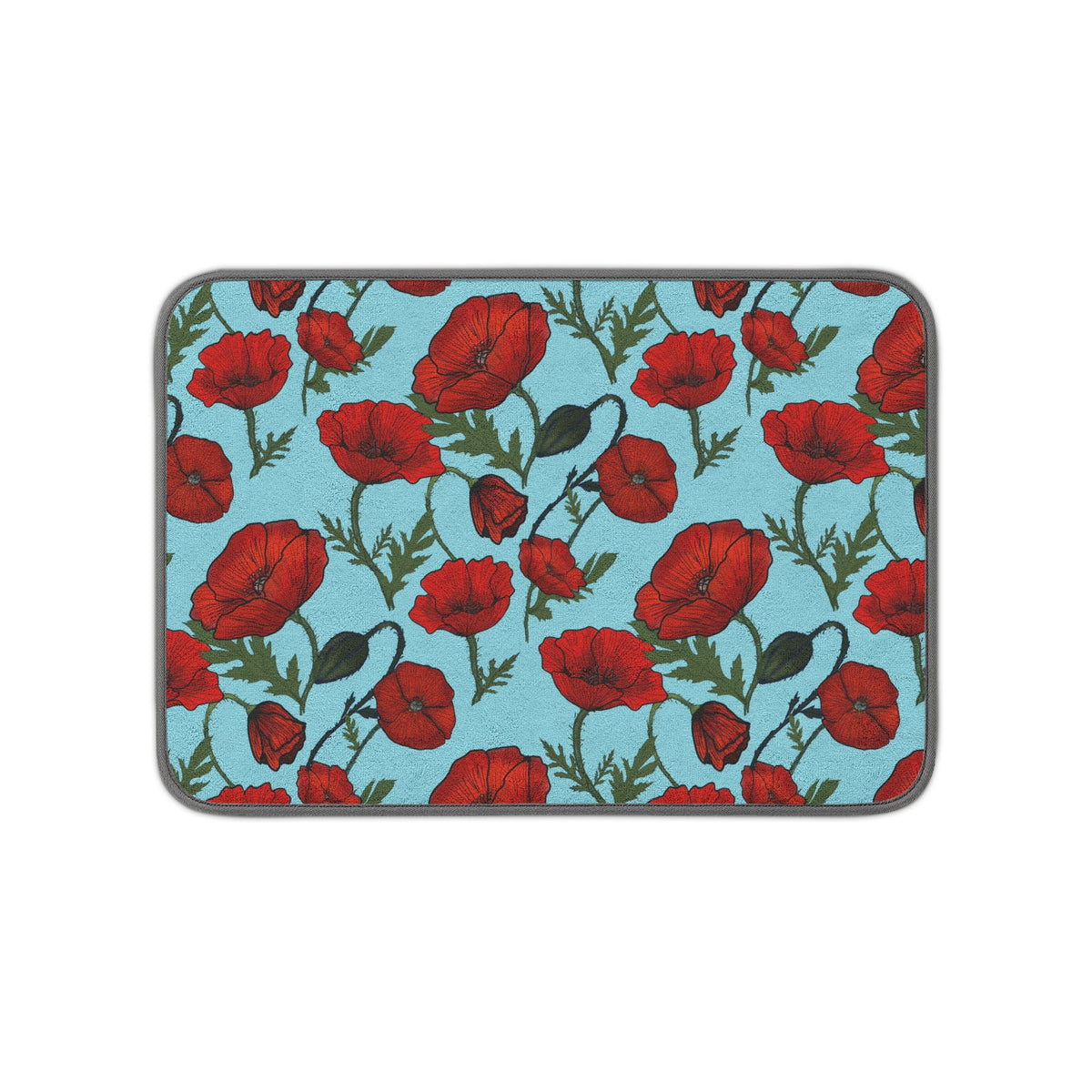 Poppy Field Microfiber Kitchen Dish Mat Green