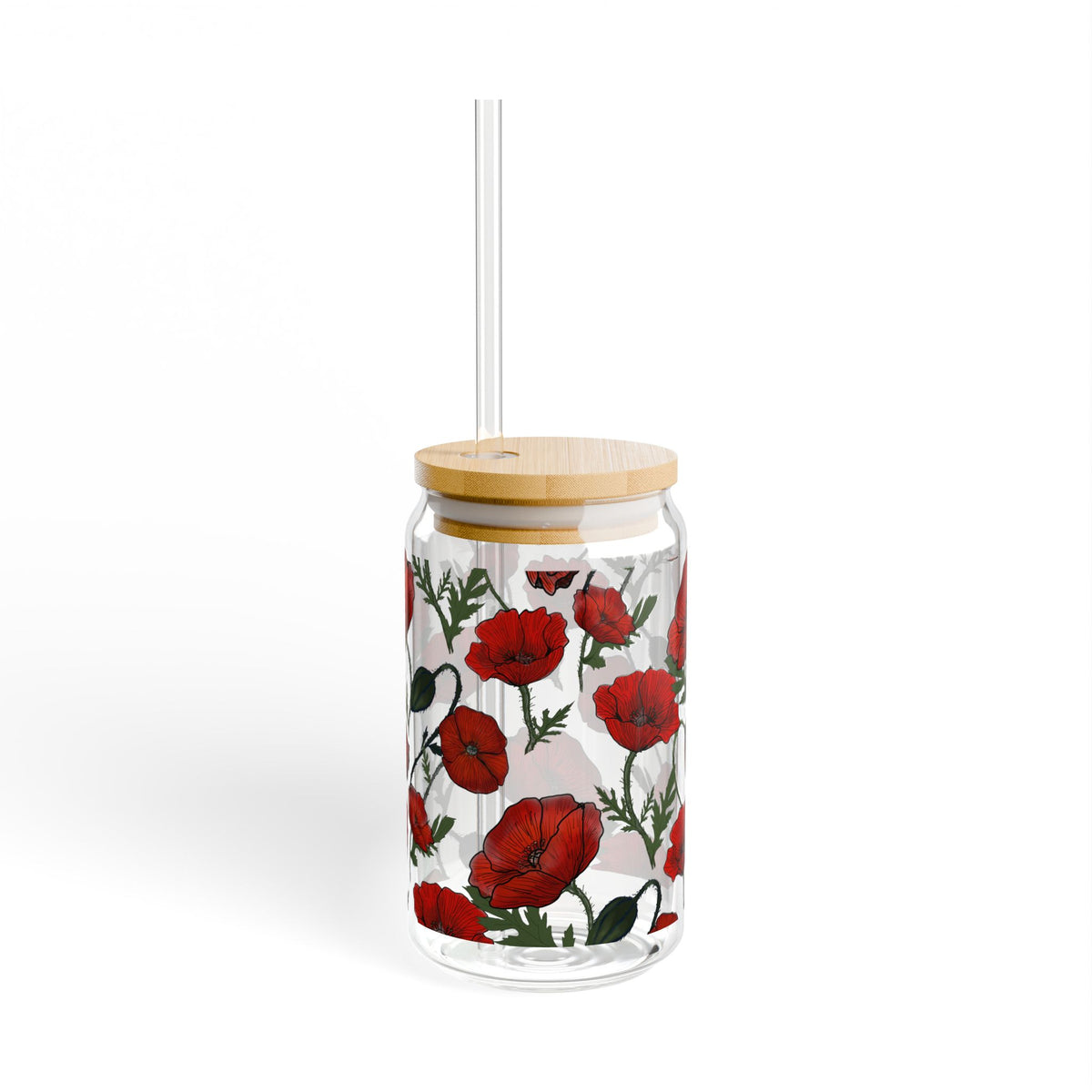 Poppy Field Sipper Glass, 16oz Glass Can