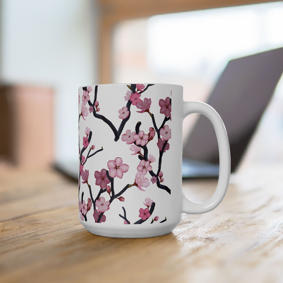 Cherry Blossom White Ceramic Mug, (11oz, 15oz) White