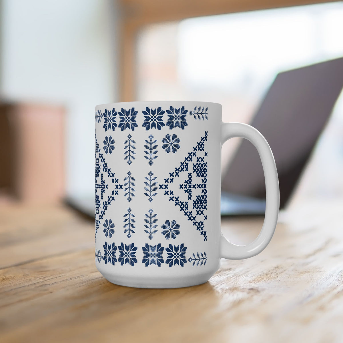 Tatreez White Ceramic Mug, (11oz, 15oz)