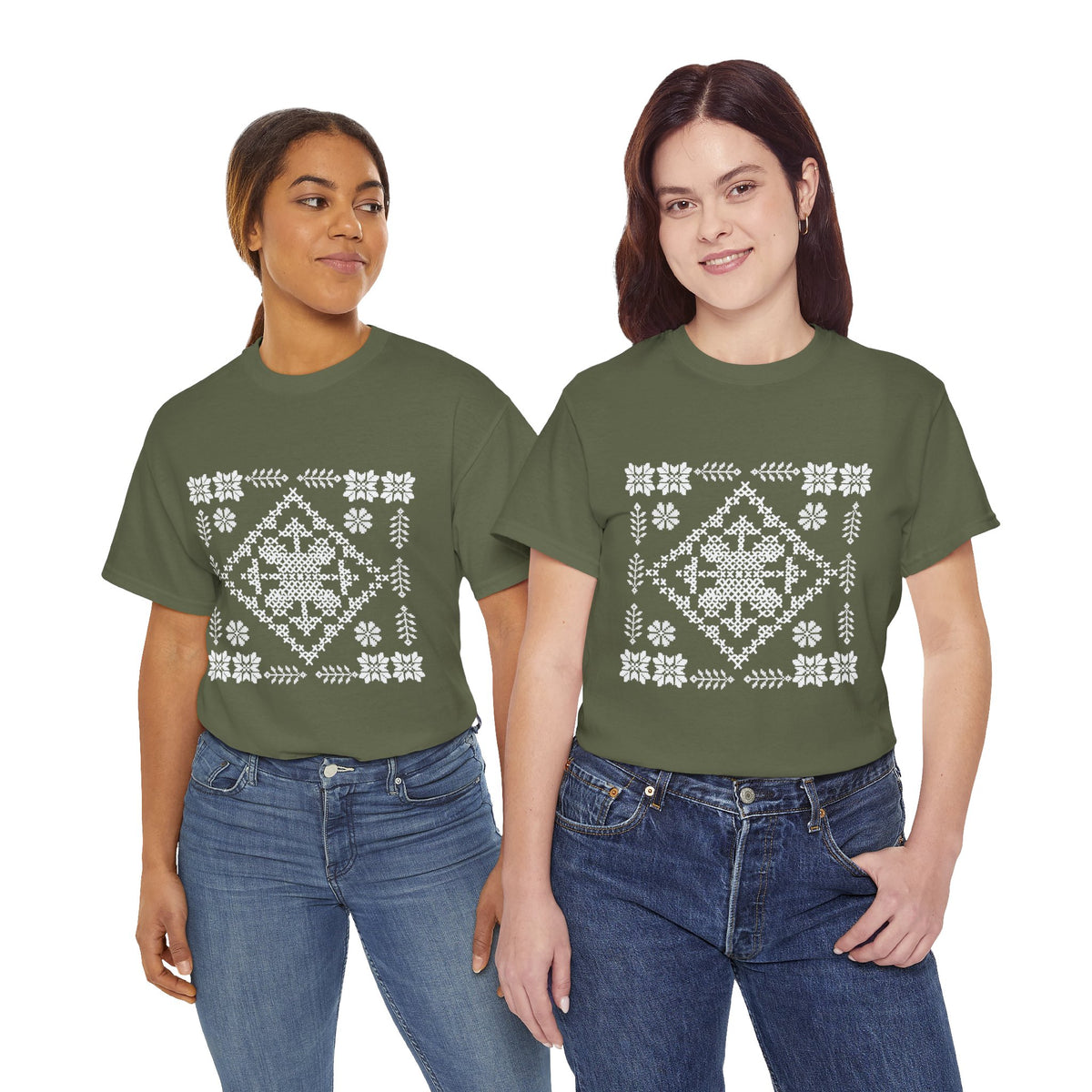 Tatreez Unisex Heavy Cotton Tee White Stitch Design
