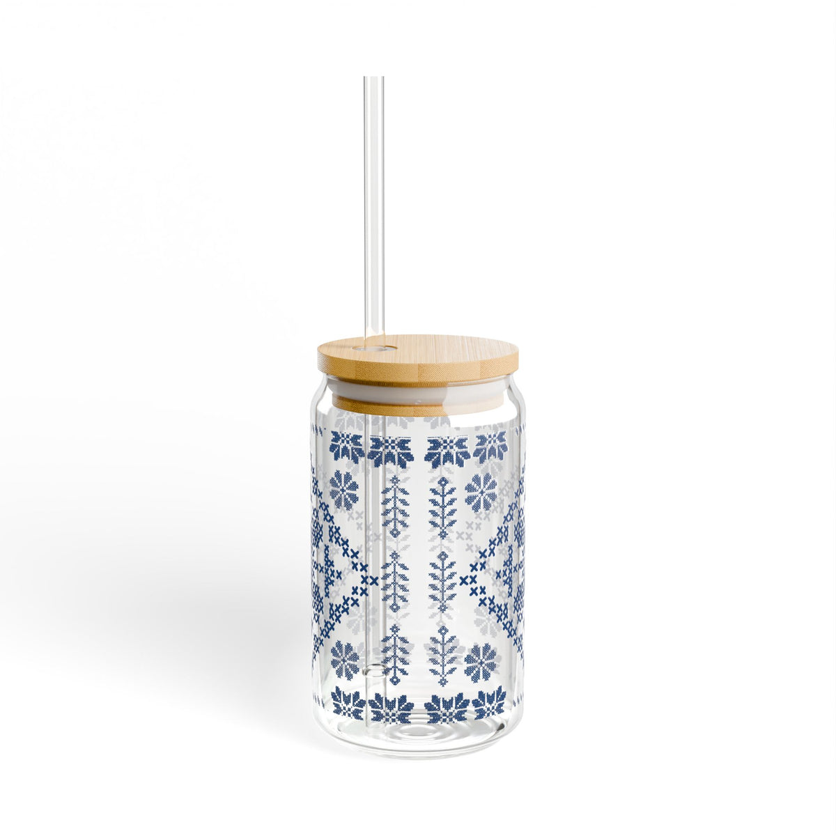 Tatreez Sipper Glass, 16oz Glass Can