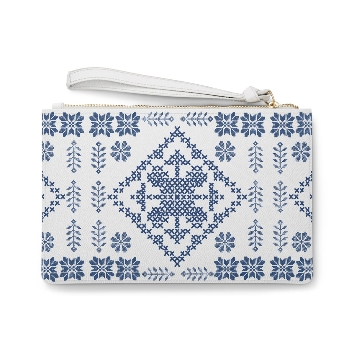 Tatreez Clutch Bag White with Blue Stitch Design