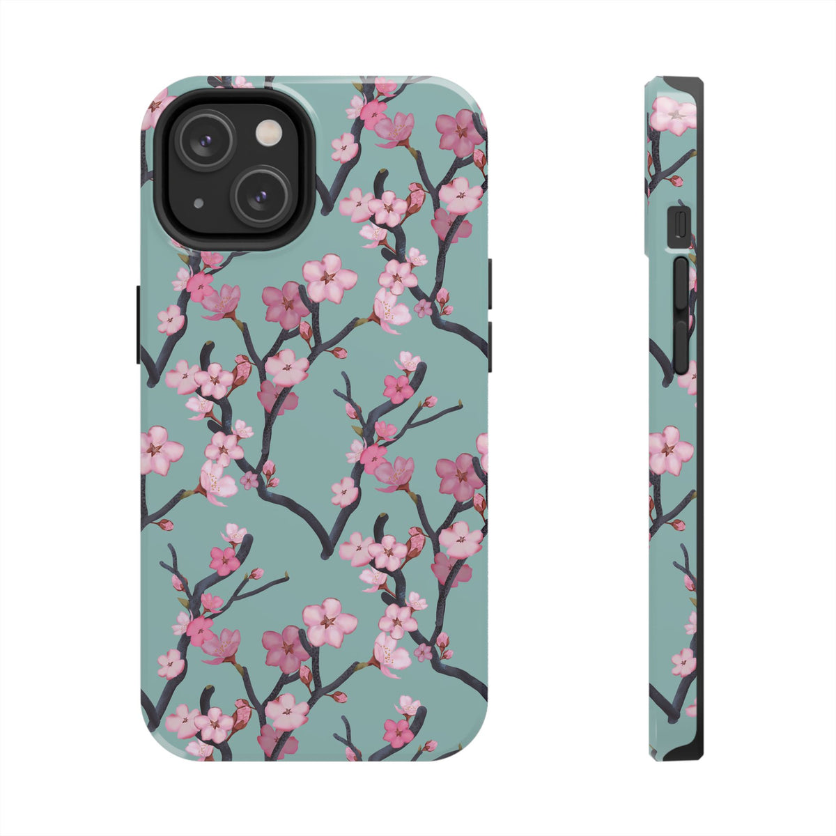 iPhone Tough Phone Cases Cherry Blossom Green Background