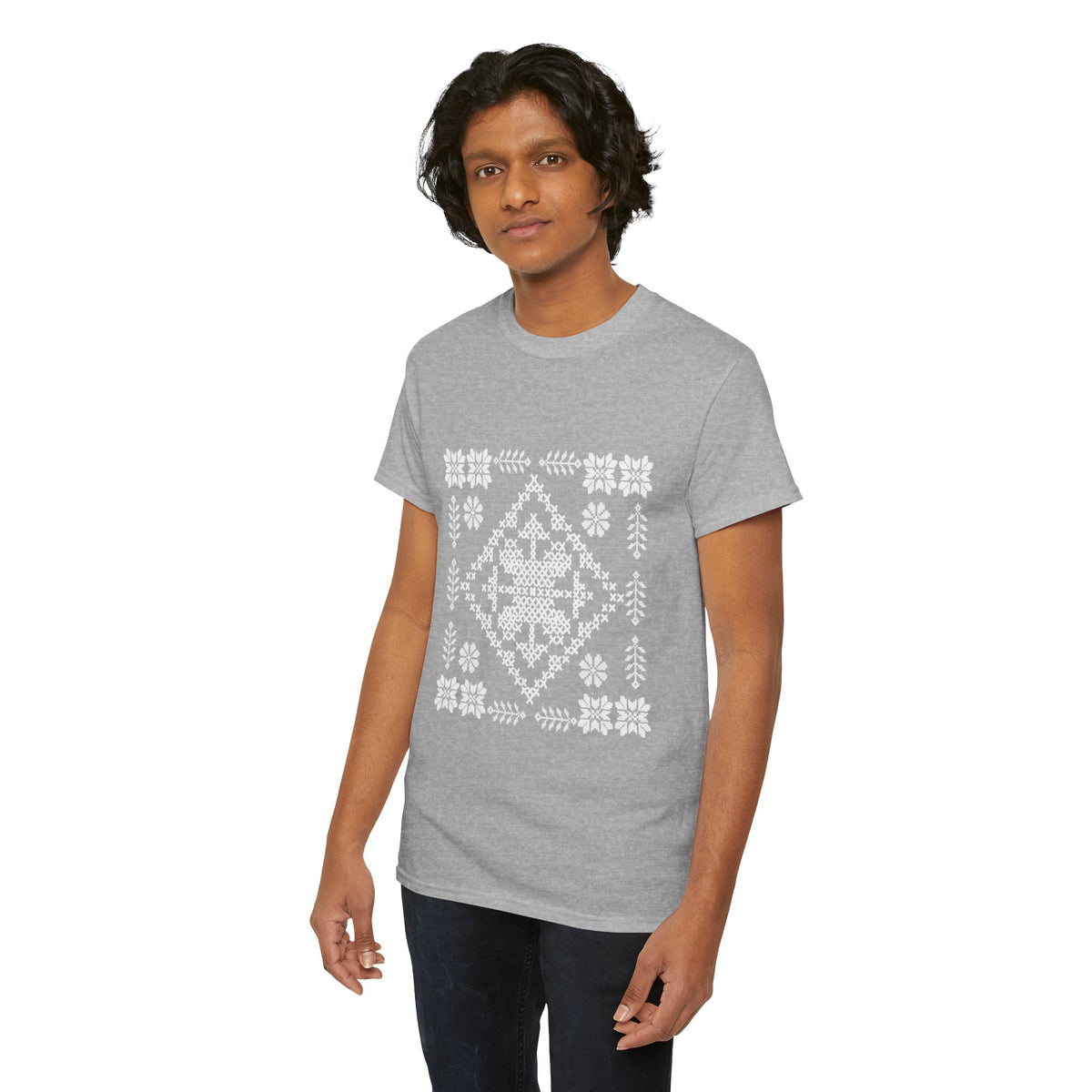 Tatreez Unisex Heavy Cotton Tee White Stitch Design