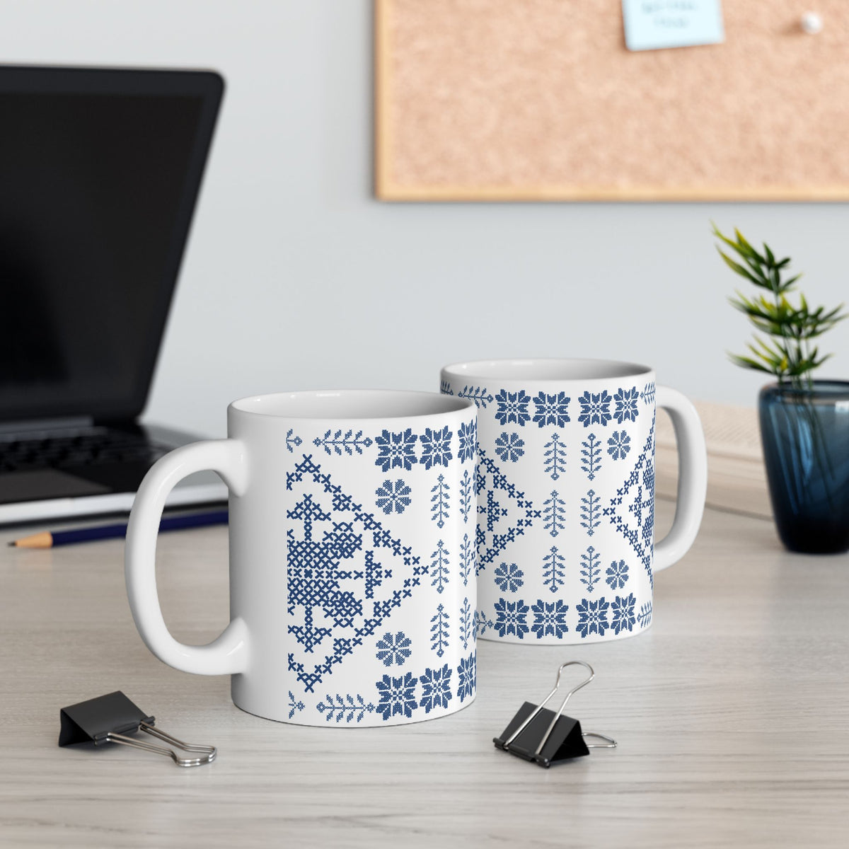 Tatreez White Ceramic Mug, (11oz, 15oz)