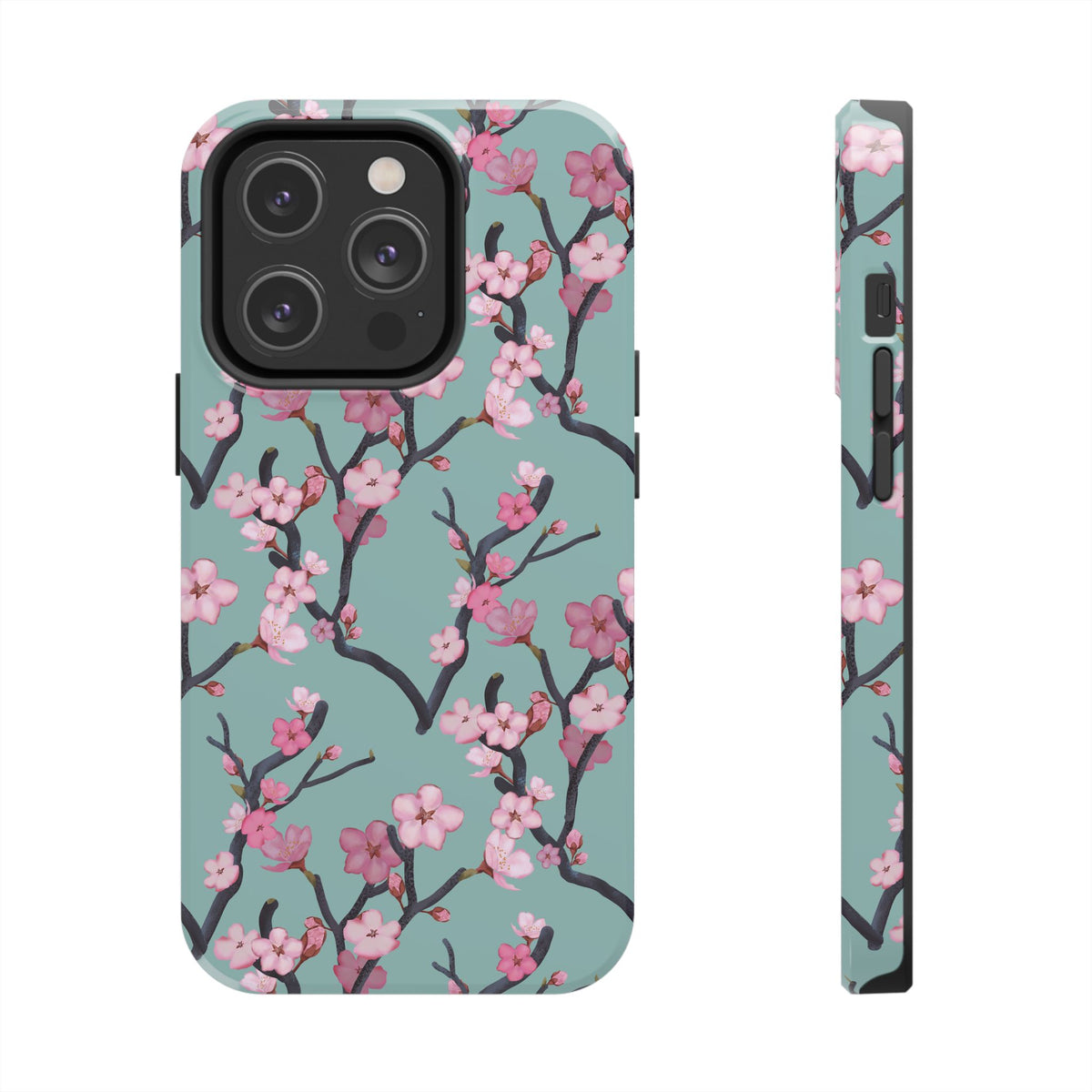 iPhone Tough Phone Cases Cherry Blossom Green Background
