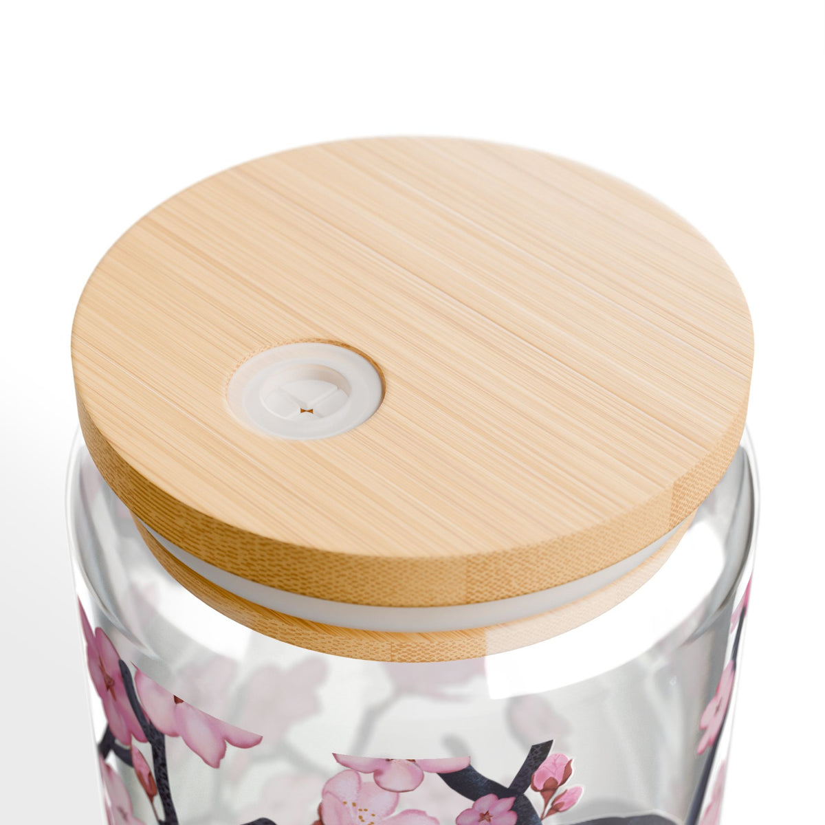Cherry Blossom Sipper Glass, 16oz Glass Can
