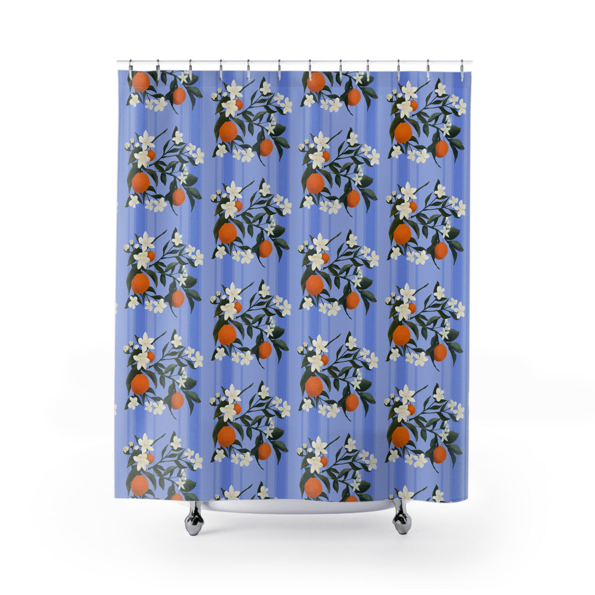 The Grove  Citrus Blossom Shower Curtain – Blue Orange Floral Bathroom Decor