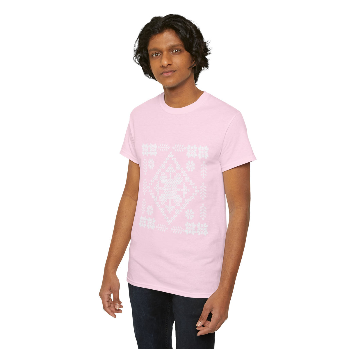 Tatreez Unisex Heavy Cotton Tee White Stitch Design