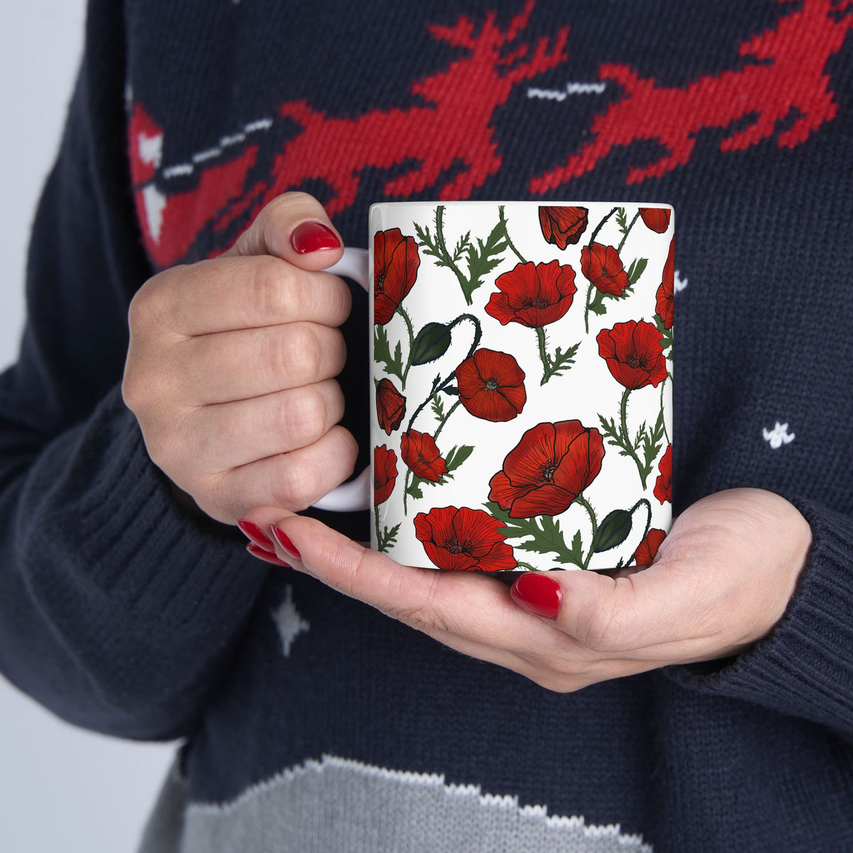 Poppy Field White Ceramic Mug, (11oz, 15oz)