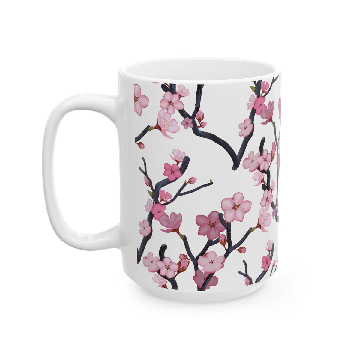 Cherry Blossom White Ceramic Mug, (11oz, 15oz) White