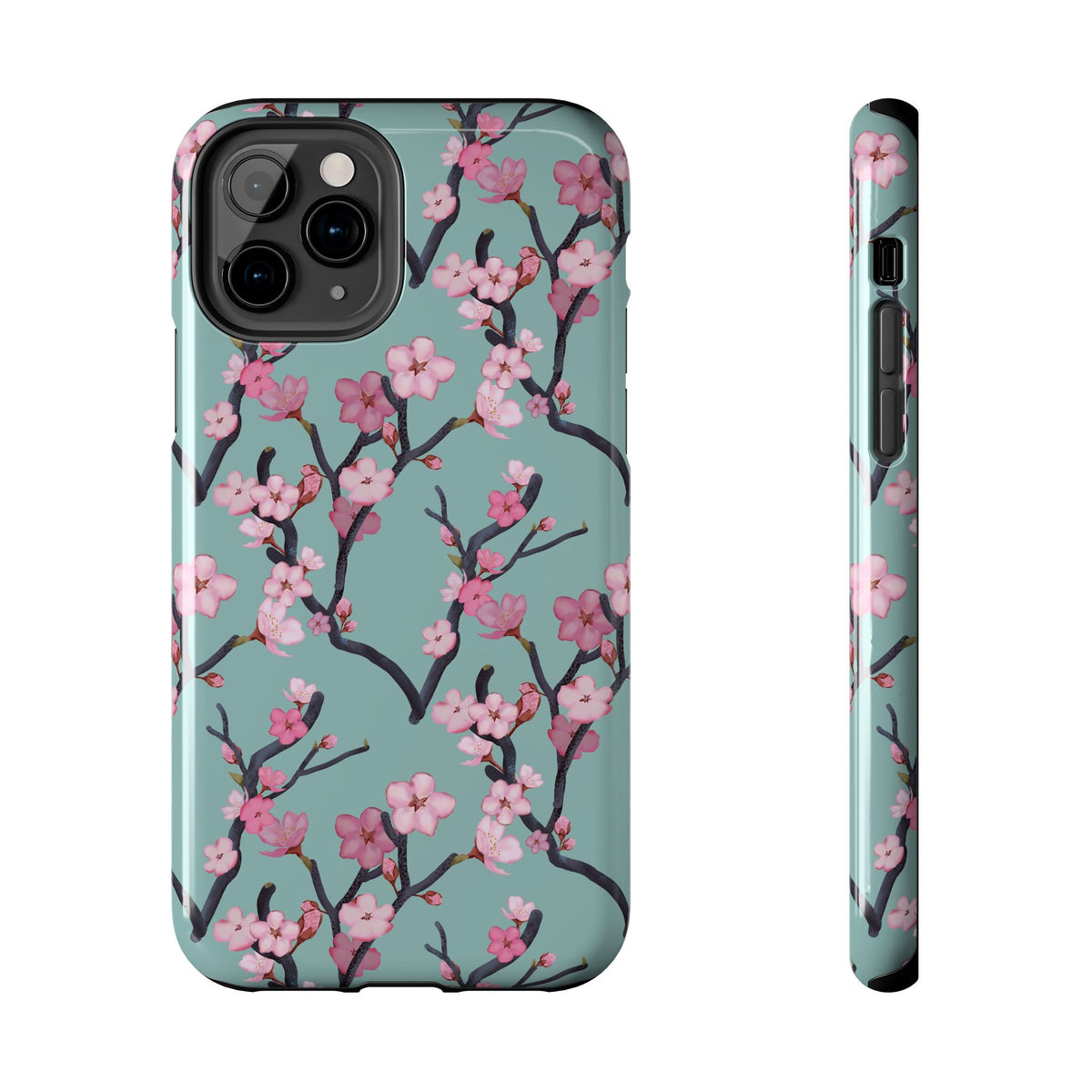 iPhone Tough Phone Cases Cherry Blossom Green Background