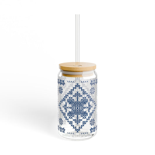 Tatreez Sipper Glass, 16oz Glass Can