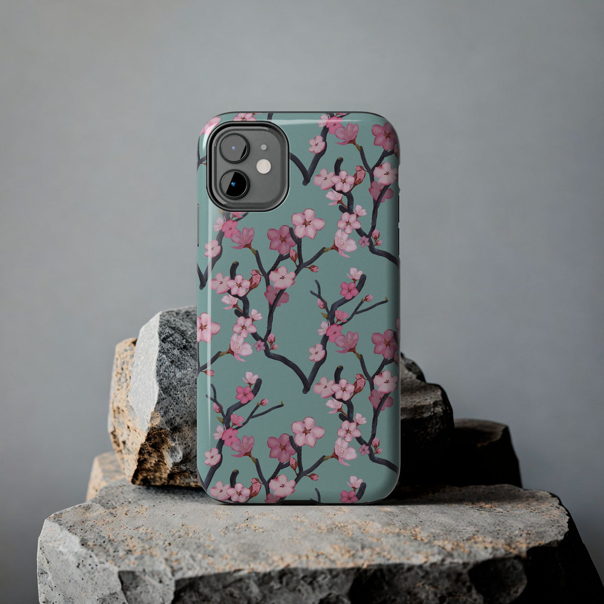 iPhone Tough Phone Cases Cherry Blossom Green Background