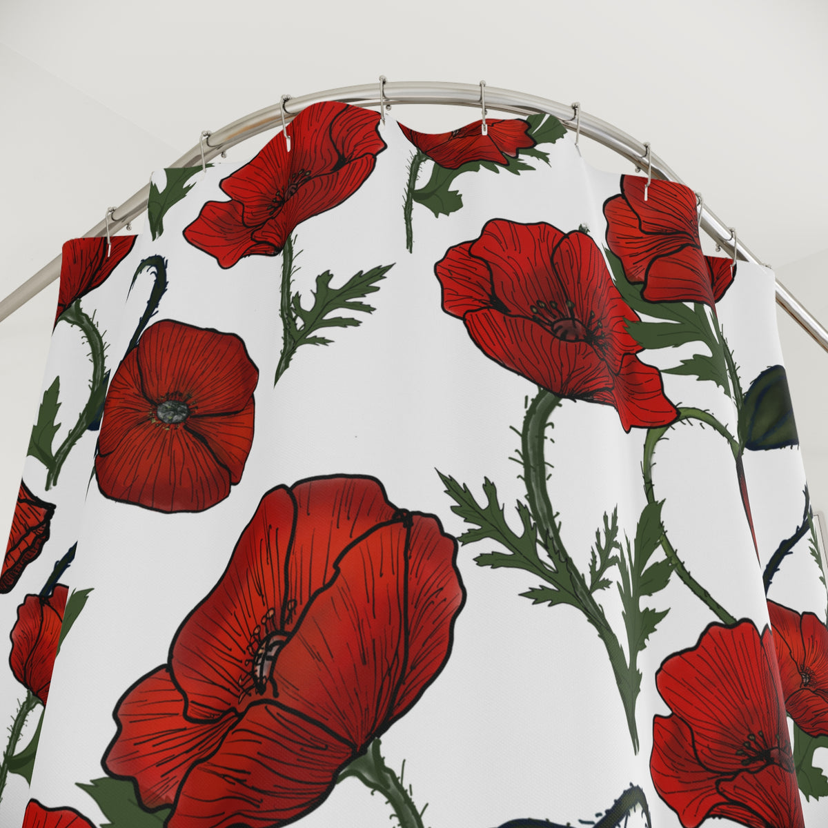 Poppy Field Shower Curtain – Red Floral Bathroom Decor