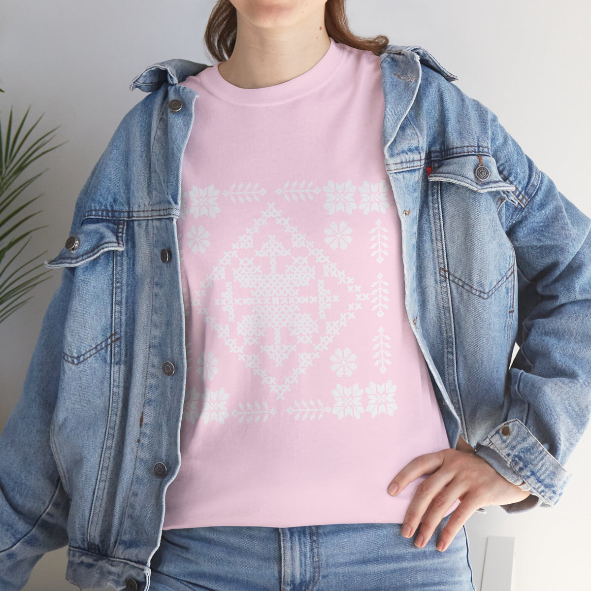 Tatreez Unisex Heavy Cotton Tee White Stitch Design