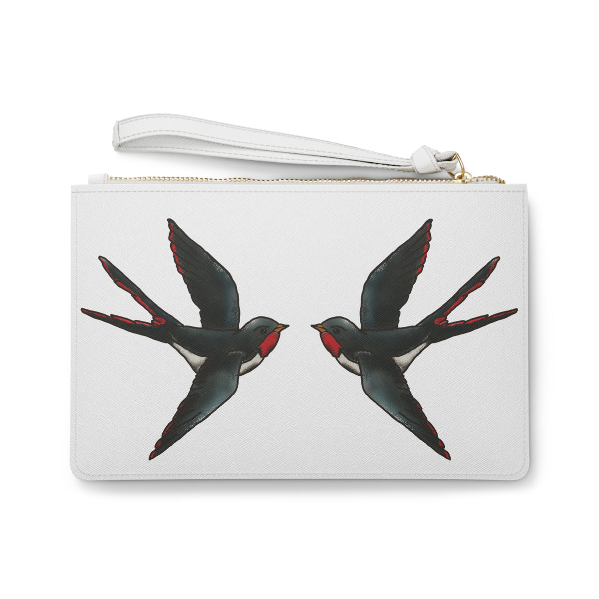 Old School Flash Dual Sparrows and Flower Design Clutch Bag