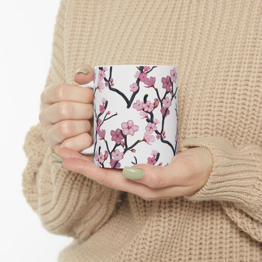 Cherry Blossom White Ceramic Mug, (11oz, 15oz) White