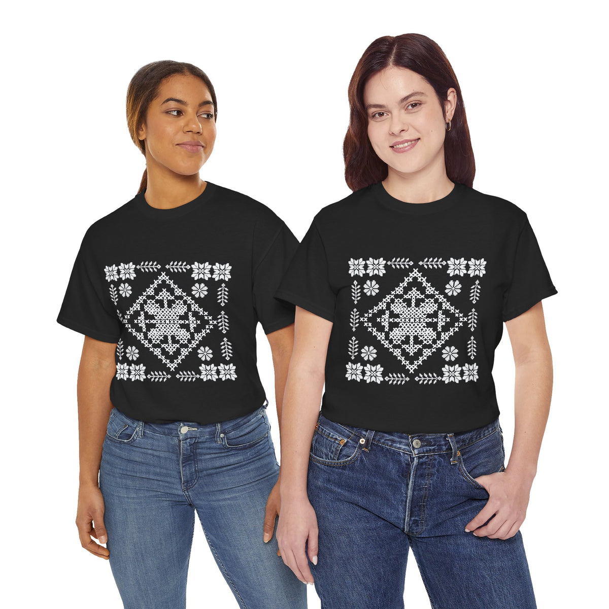 Tatreez Unisex Heavy Cotton Tee White Stitch Design