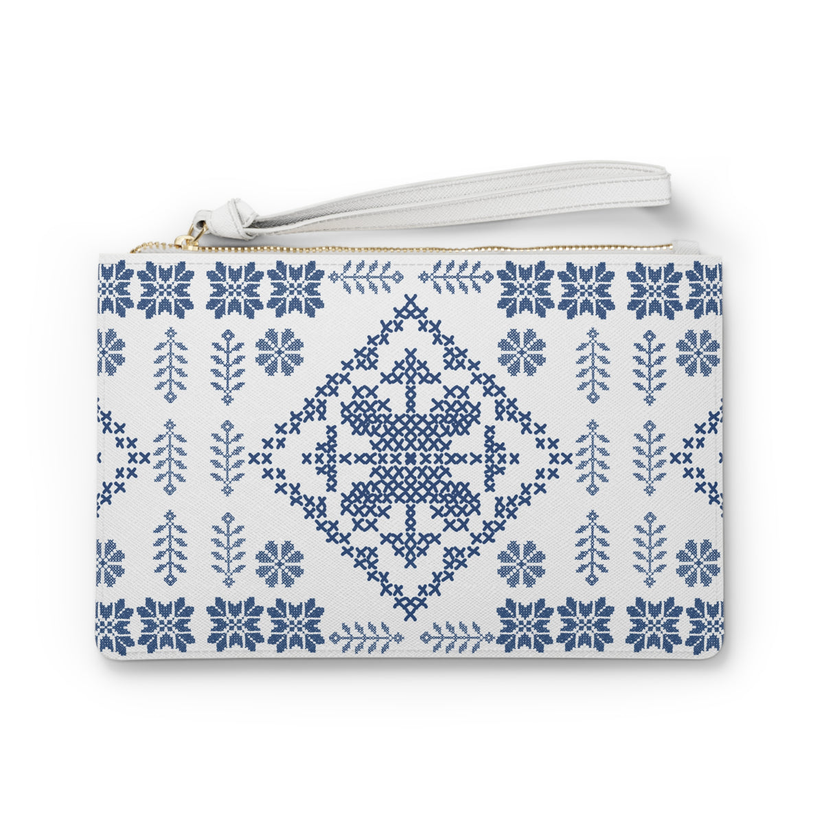 Tatreez Clutch Bag White with Blue Stitch Design