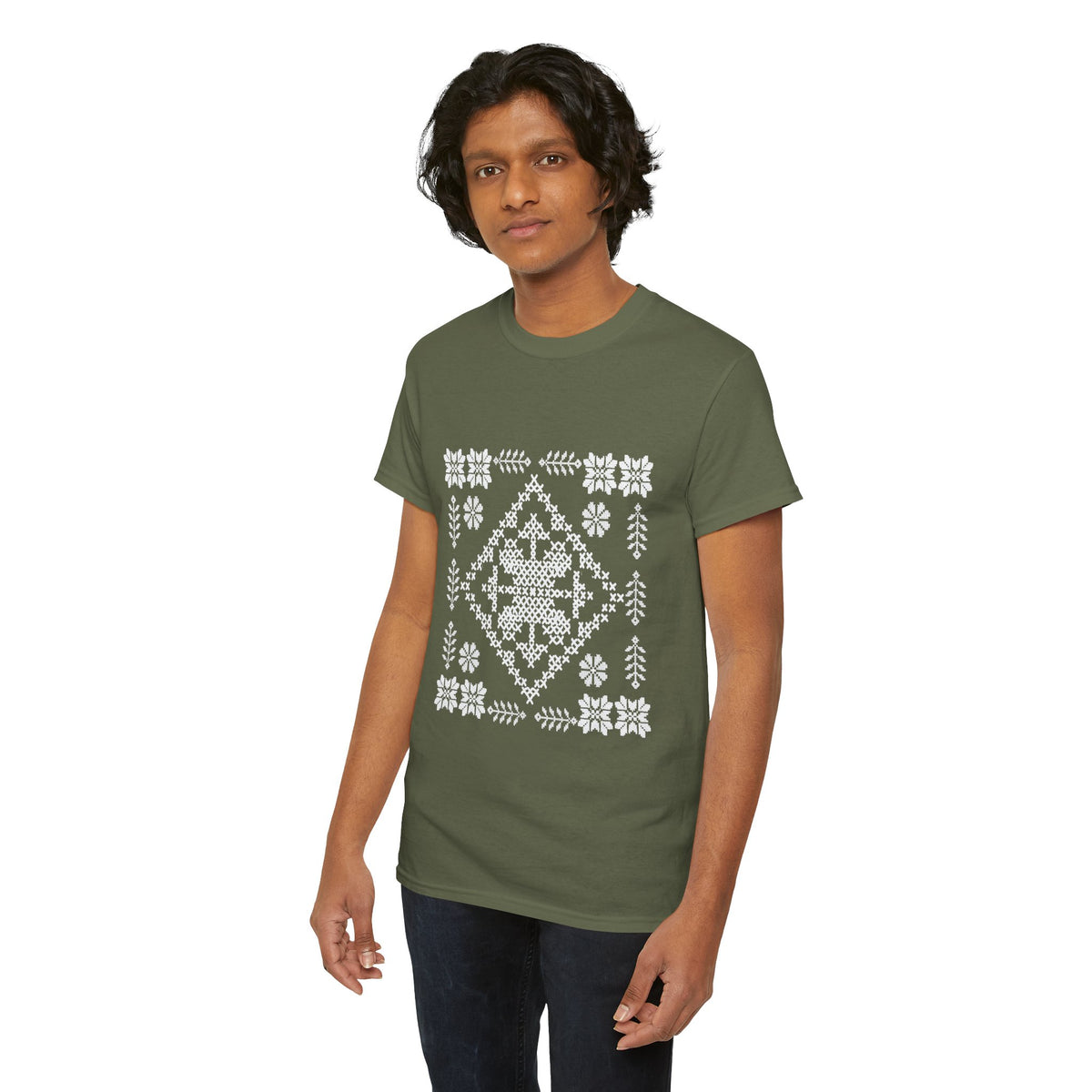 Tatreez Unisex Heavy Cotton Tee White Stitch Design