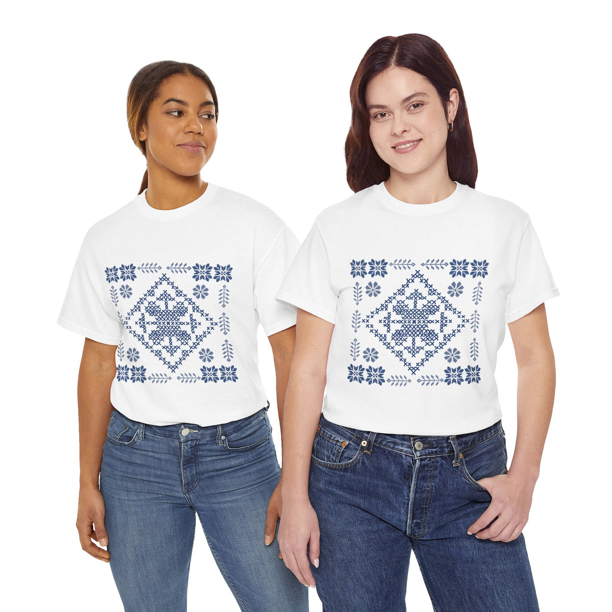 Tatreez Unisex Heavy Cotton Tee Blue Stitch Design