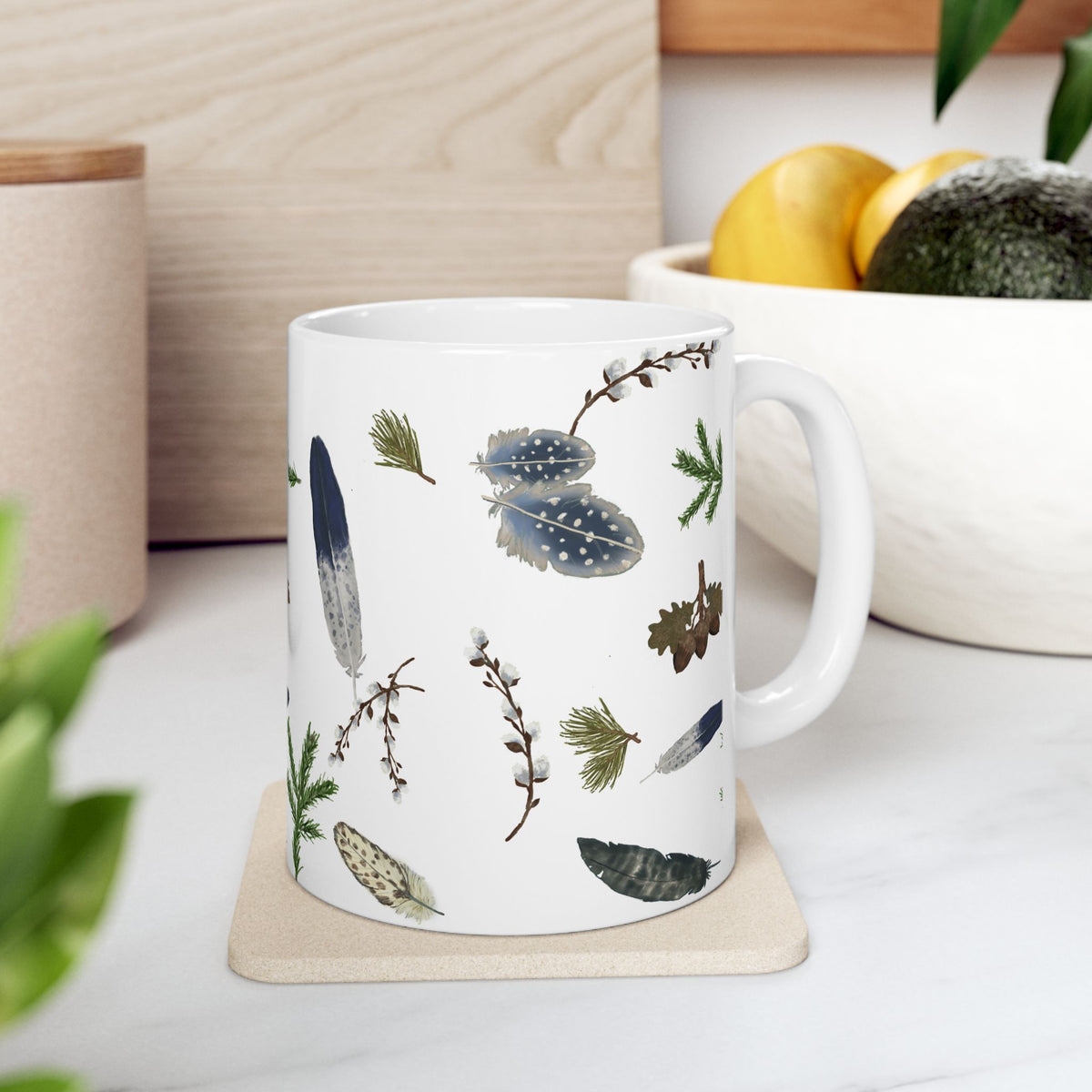 Forest Floor White Ceramic Mug, (11oz, 15oz)