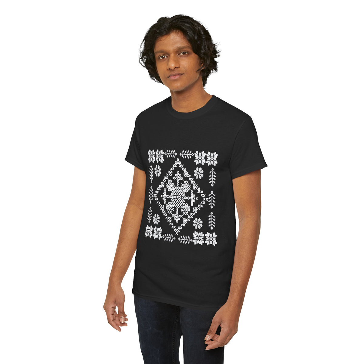 Tatreez Unisex Heavy Cotton Tee White Stitch Design