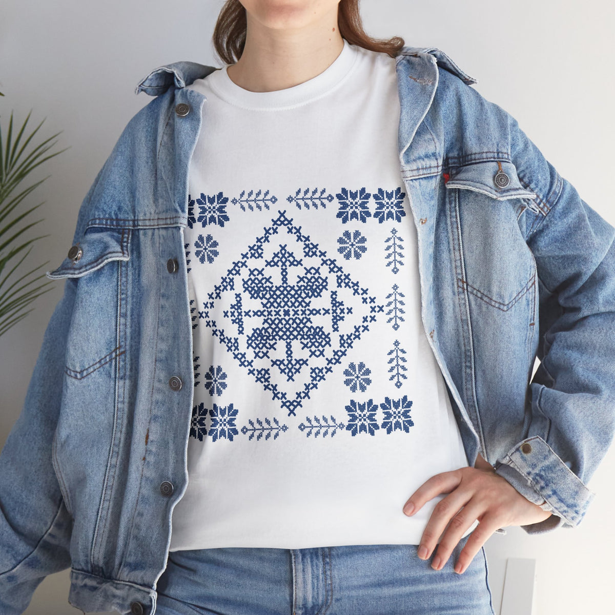 Tatreez Unisex Heavy Cotton Tee Blue Stitch Design
