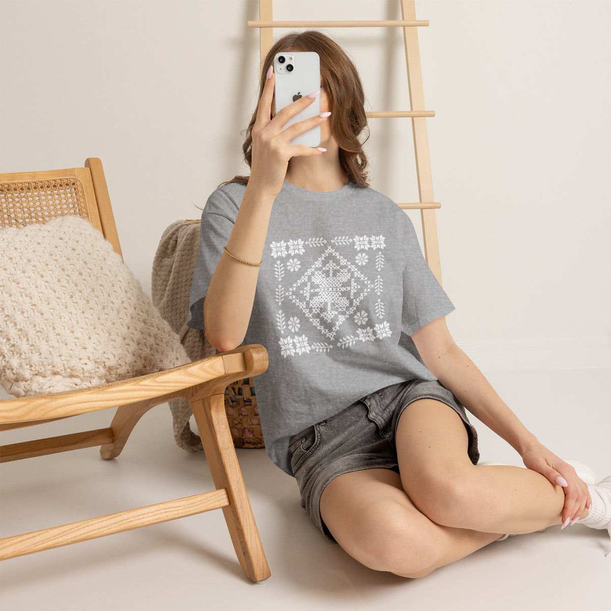 Tatreez Unisex Heavy Cotton Tee White Stitch Design