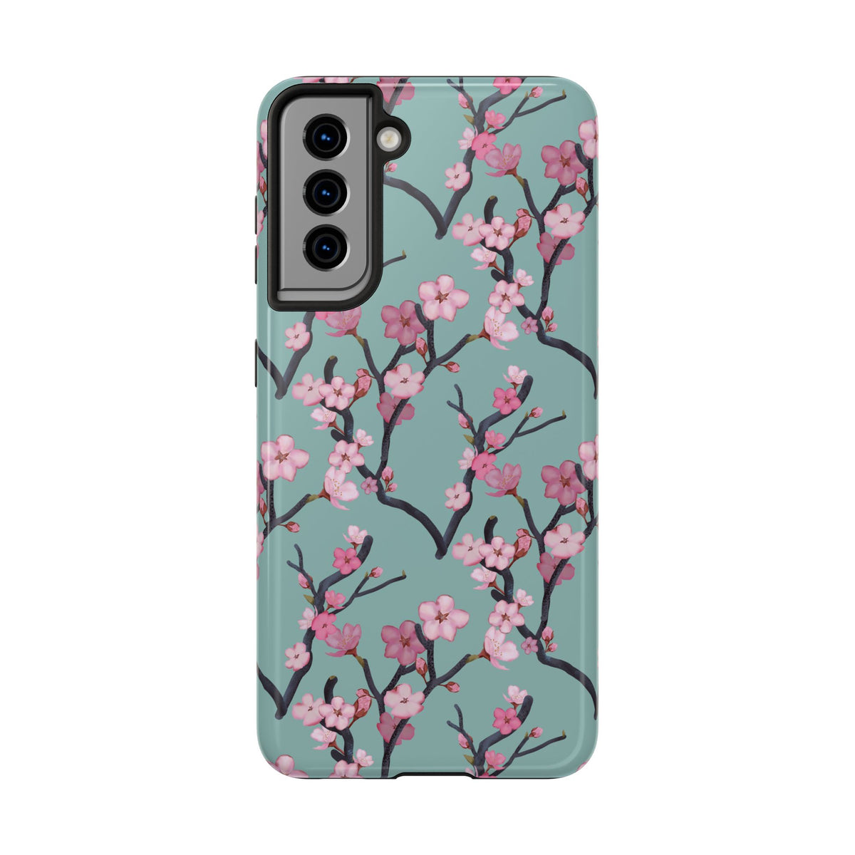 Samsung Galaxy Tough Phone Cases Cherry Blossom Green Background