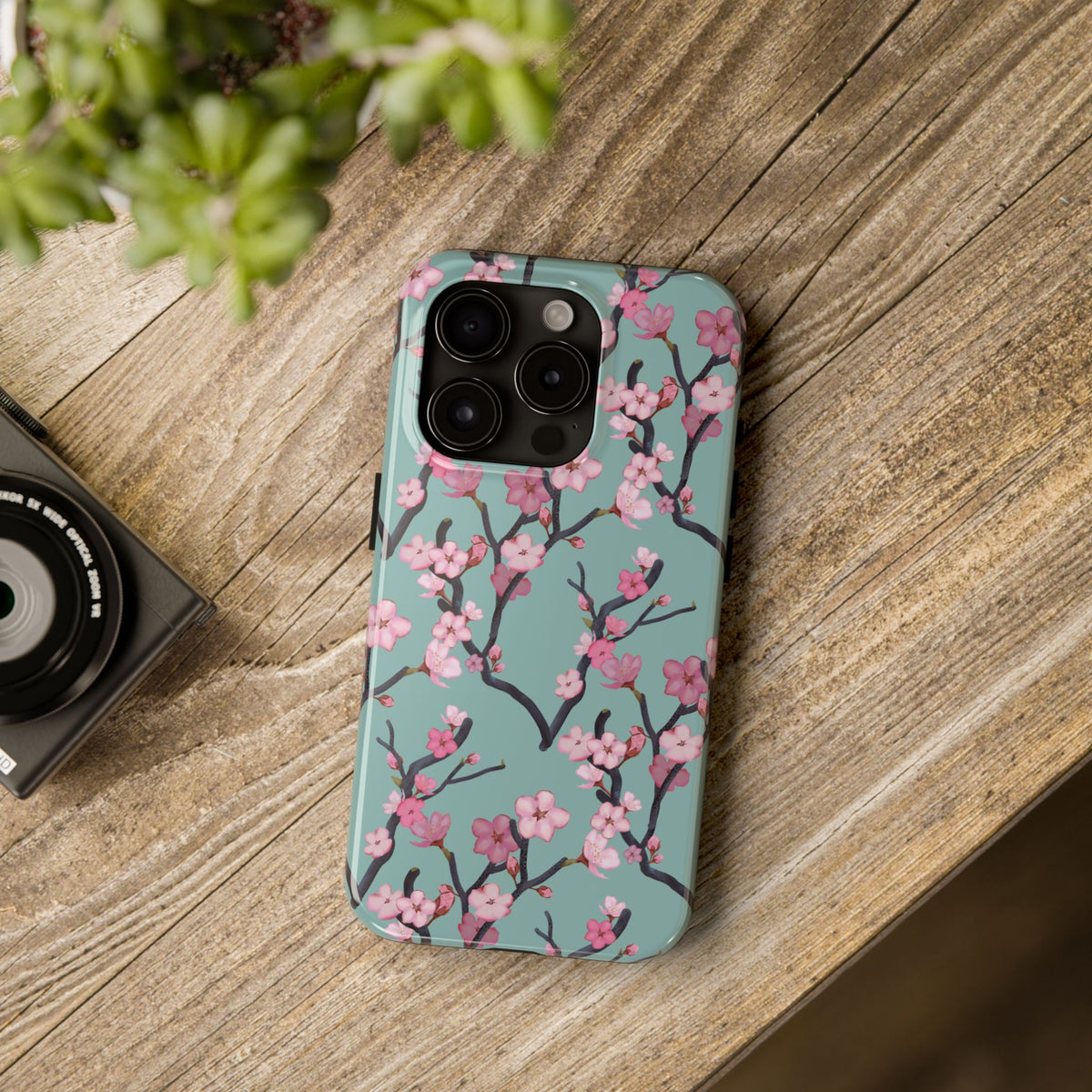 iPhone Tough Phone Cases Cherry Blossom Green Background