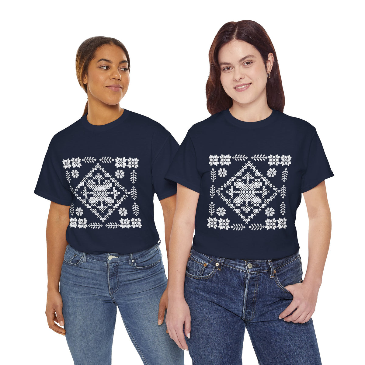 Tatreez Unisex Heavy Cotton Tee White Stitch Design