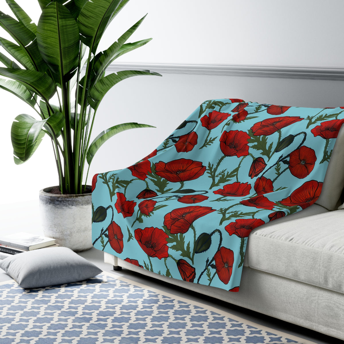 Poppy Field Sherpa Fleece Blanket