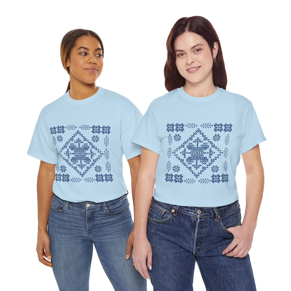 Tatreez Unisex Heavy Cotton Tee Blue Stitch Design