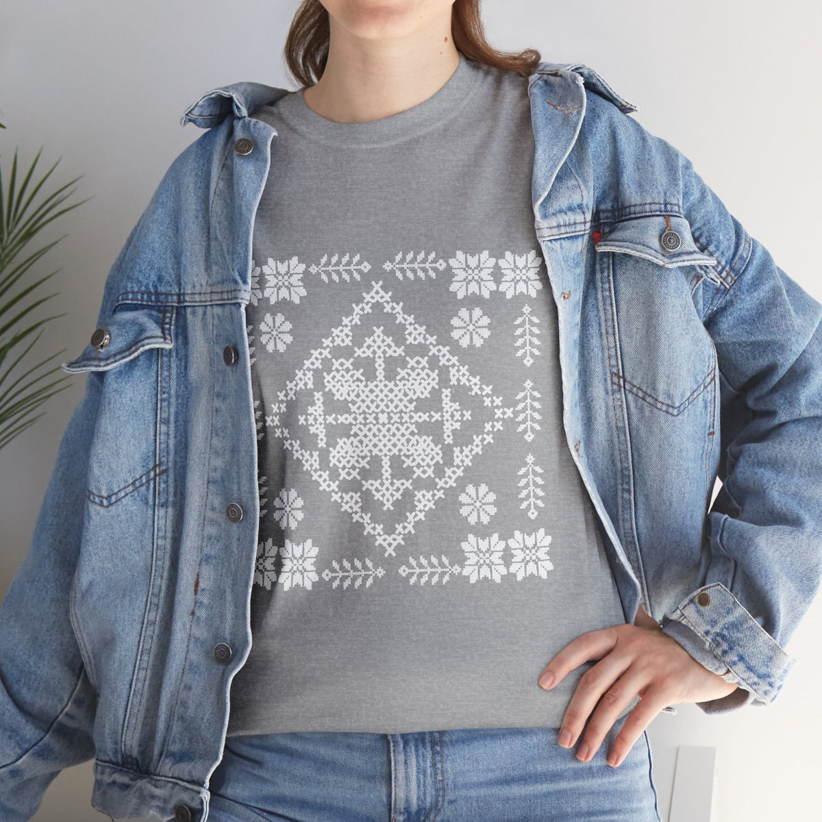 Tatreez Unisex Heavy Cotton Tee White Stitch Design