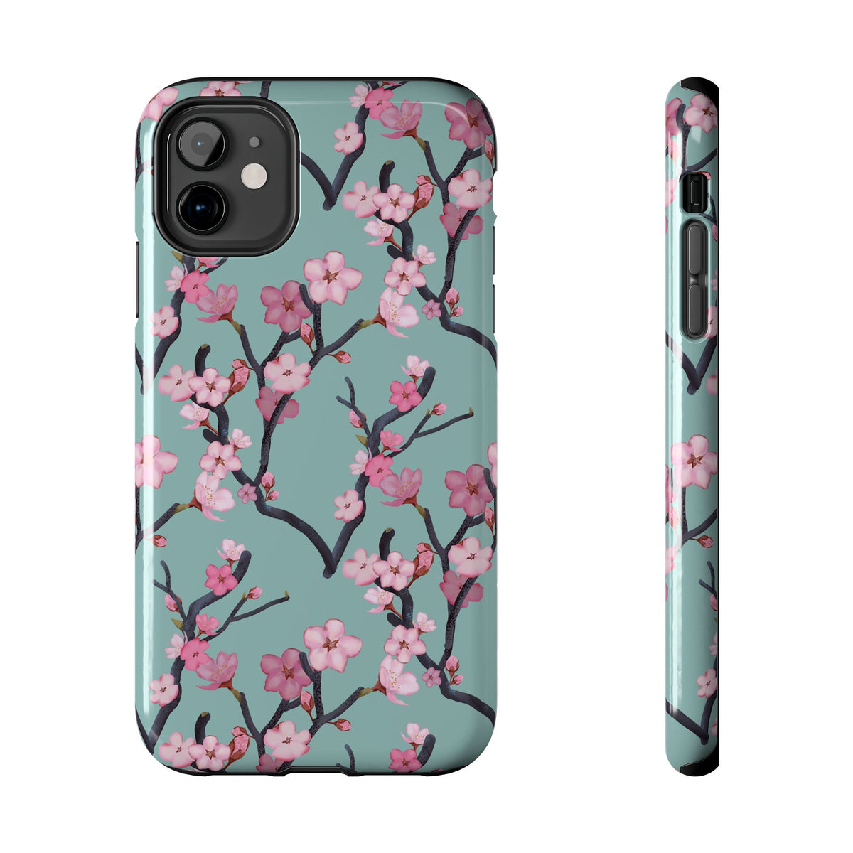 iPhone Tough Phone Cases Cherry Blossom Green Background