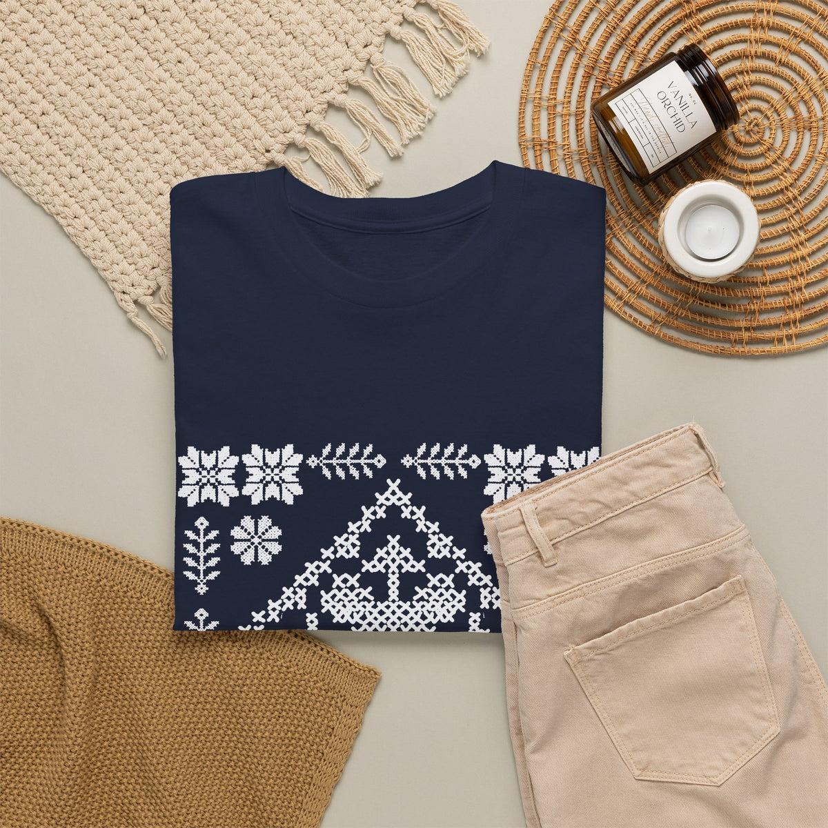 Tatreez Unisex Heavy Cotton Tee White Stitch Design