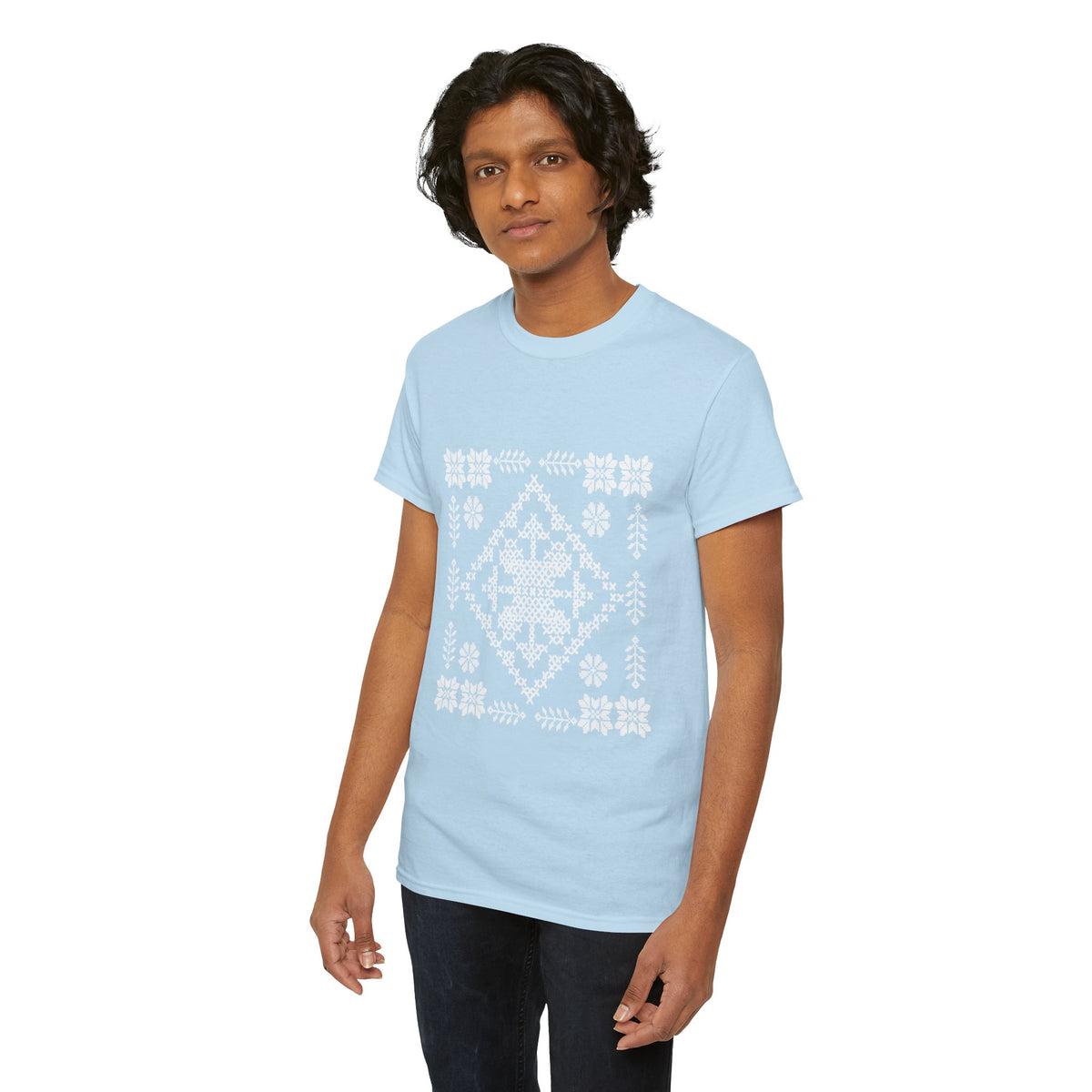 Tatreez Unisex Heavy Cotton Tee White Stitch Design