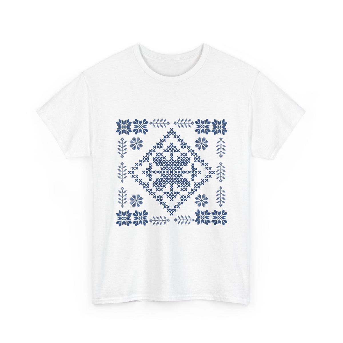 Tatreez Unisex Heavy Cotton Tee Blue Stitch Design