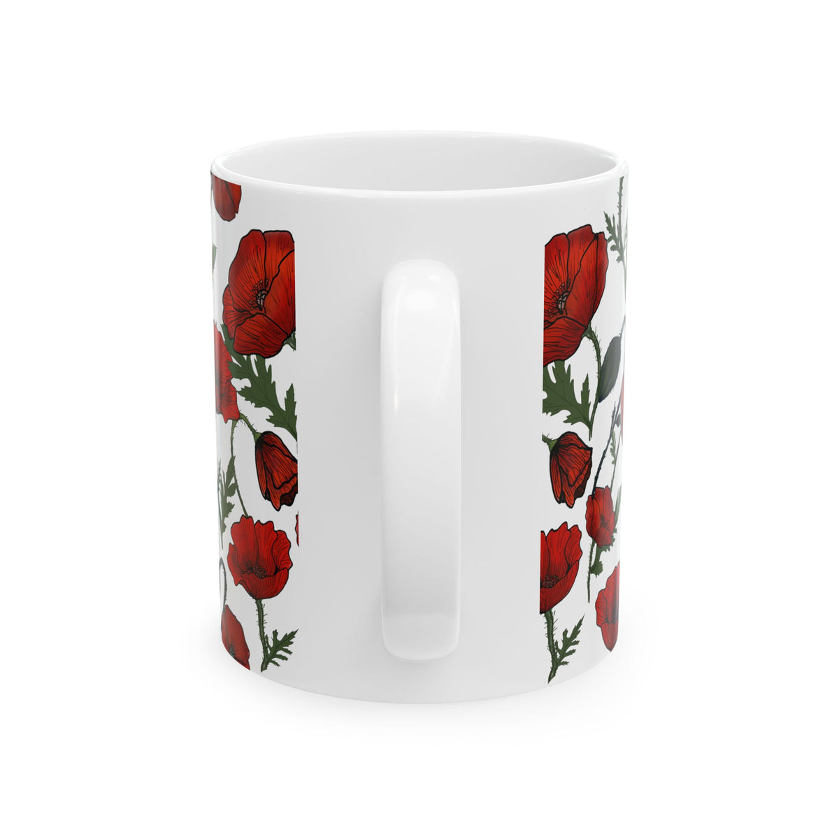 Poppy Field White Ceramic Mug, (11oz, 15oz)