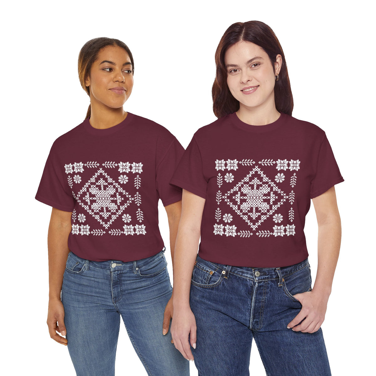 Tatreez Unisex Heavy Cotton Tee White Stitch Design
