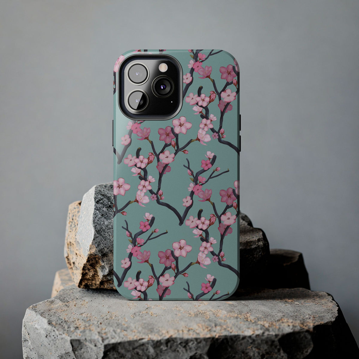 iPhone Tough Phone Cases Cherry Blossom Green Background