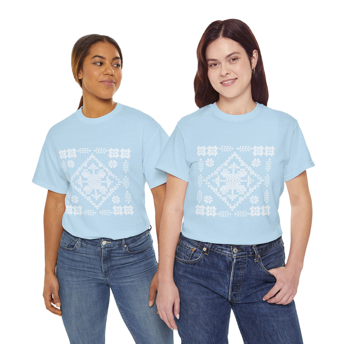Tatreez Unisex Heavy Cotton Tee White Stitch Design