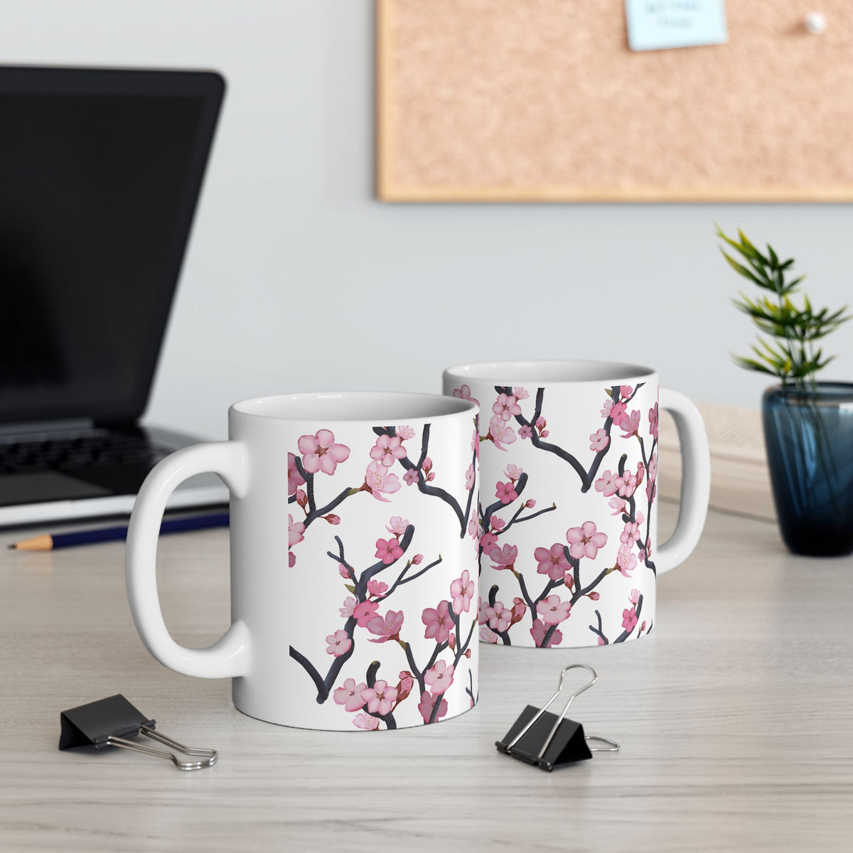 Cherry Blossom White Ceramic Mug, (11oz, 15oz) White