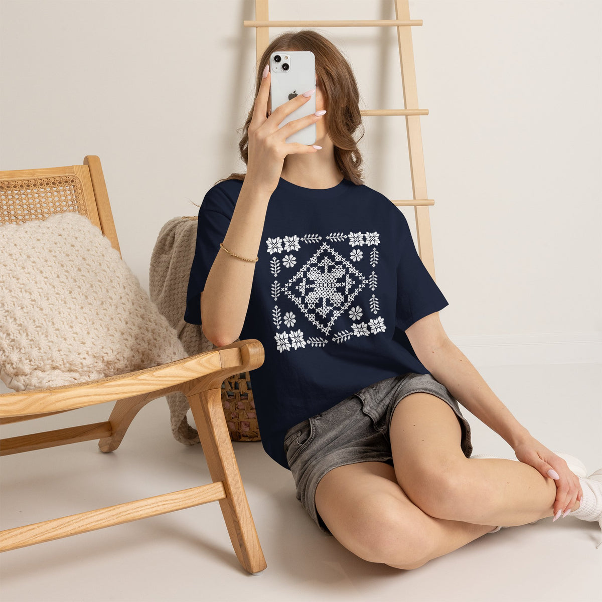Tatreez Unisex Heavy Cotton Tee White Stitch Design