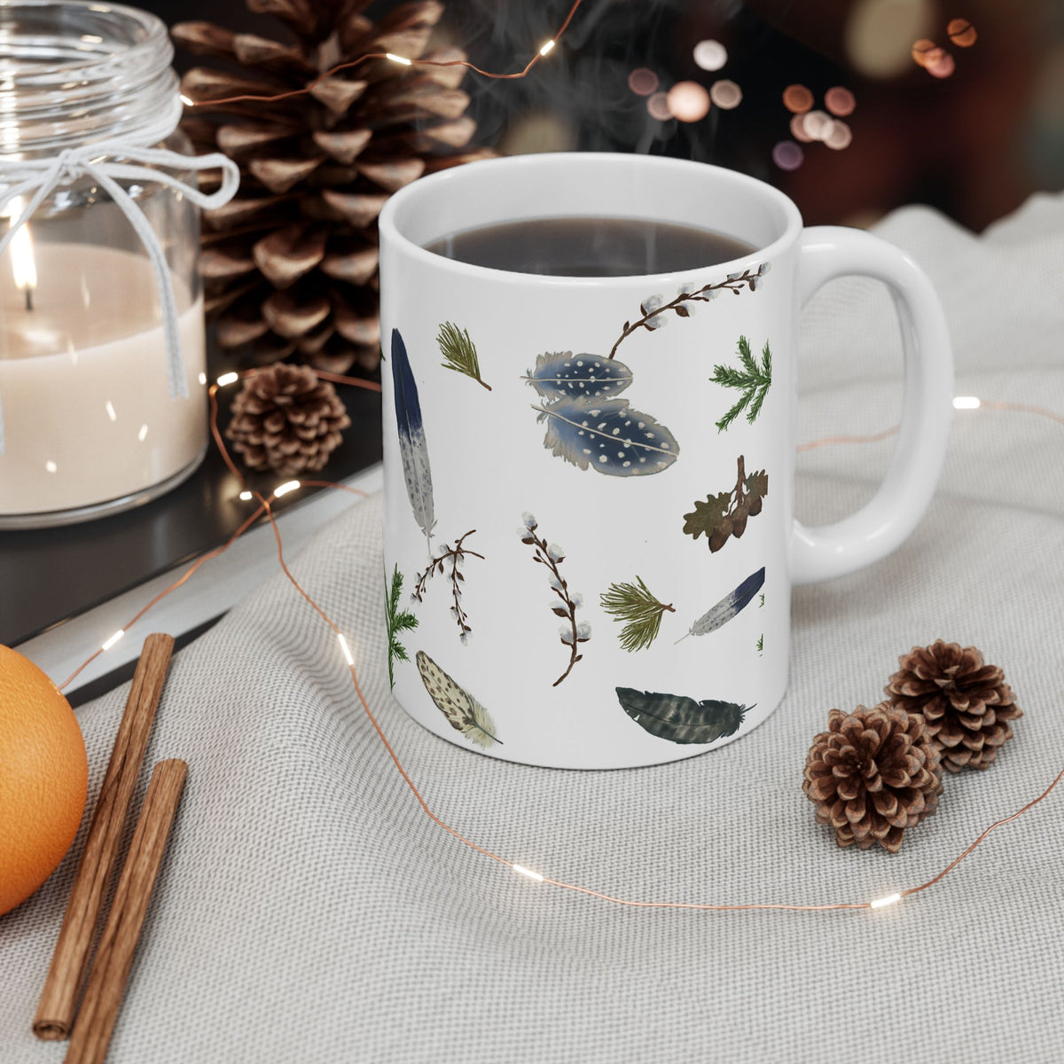 Forest Floor White Ceramic Mug, (11oz, 15oz)