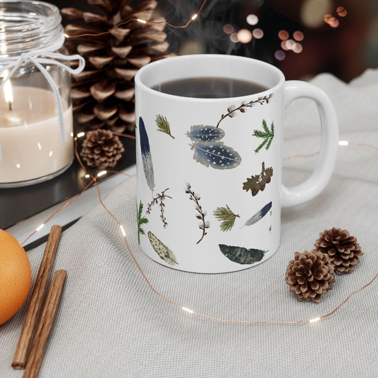 Forest Floor White Ceramic Mug, (11oz, 15oz)