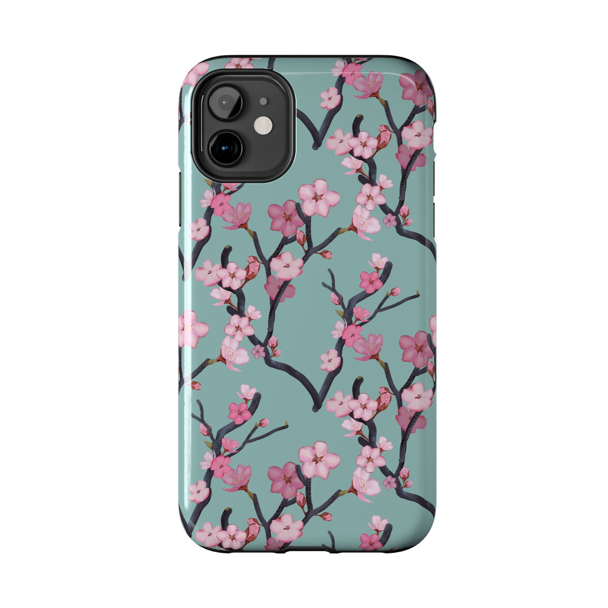 iPhone Tough Phone Cases Cherry Blossom Green Background